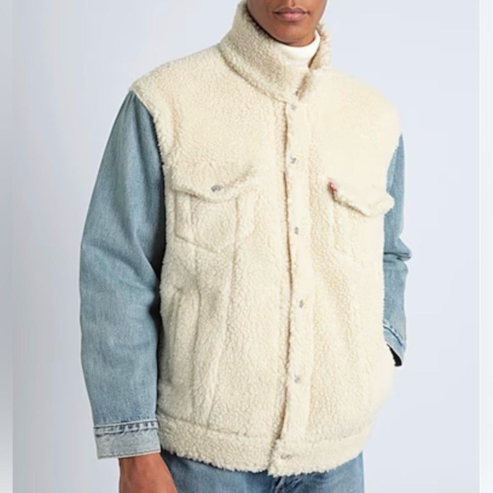 Levi’s Hybrid Trucker Denim and Shearling Relaxed Jacket Mens Size M Indigo